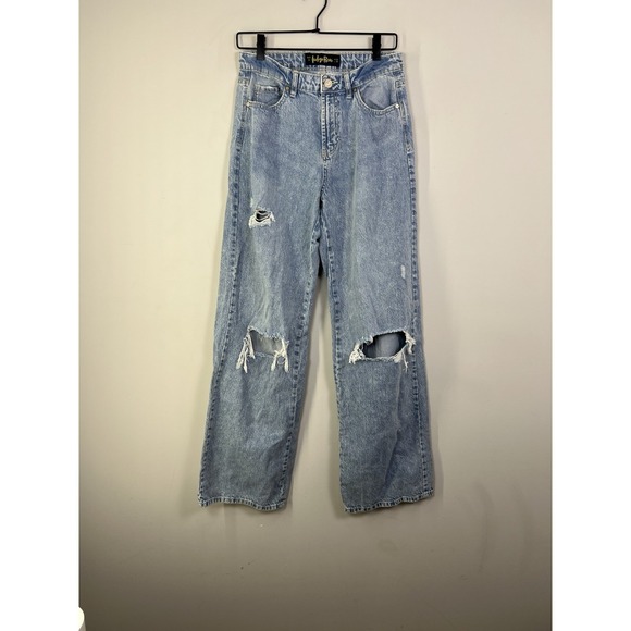 Indigo Rein Wide Leg Distressed Jeans Size 9 28x30 Light Wash - Picture 2 of 13